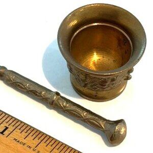 Antique Brass Mortar and Pestle, Apothecary, 1  1/4" tall